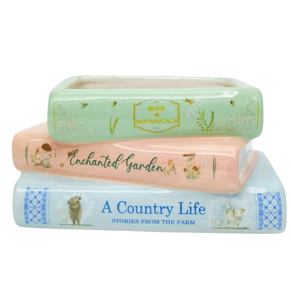 Book Stack Planter Green & Pink