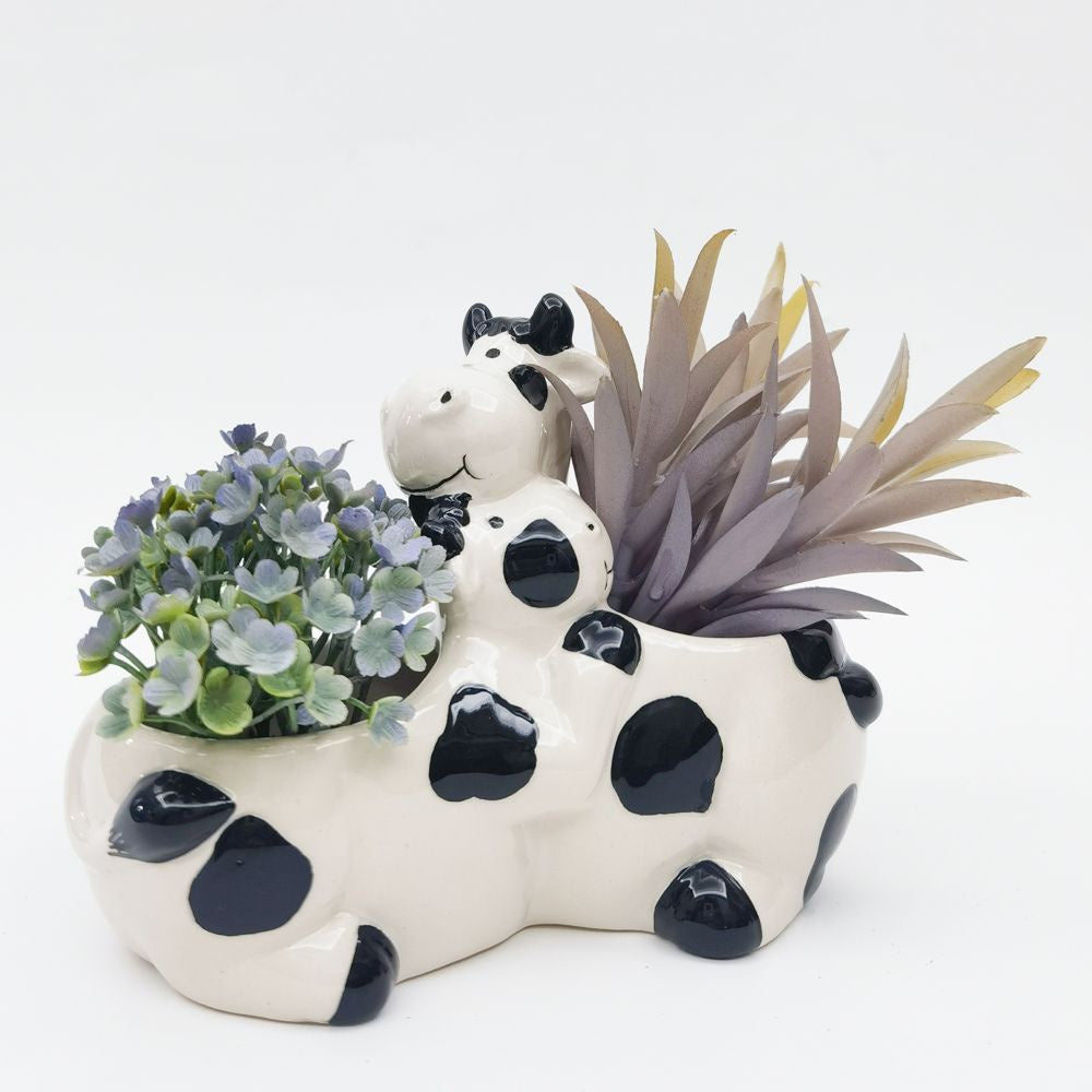 Hugging Cows Planter White & Black 12cm