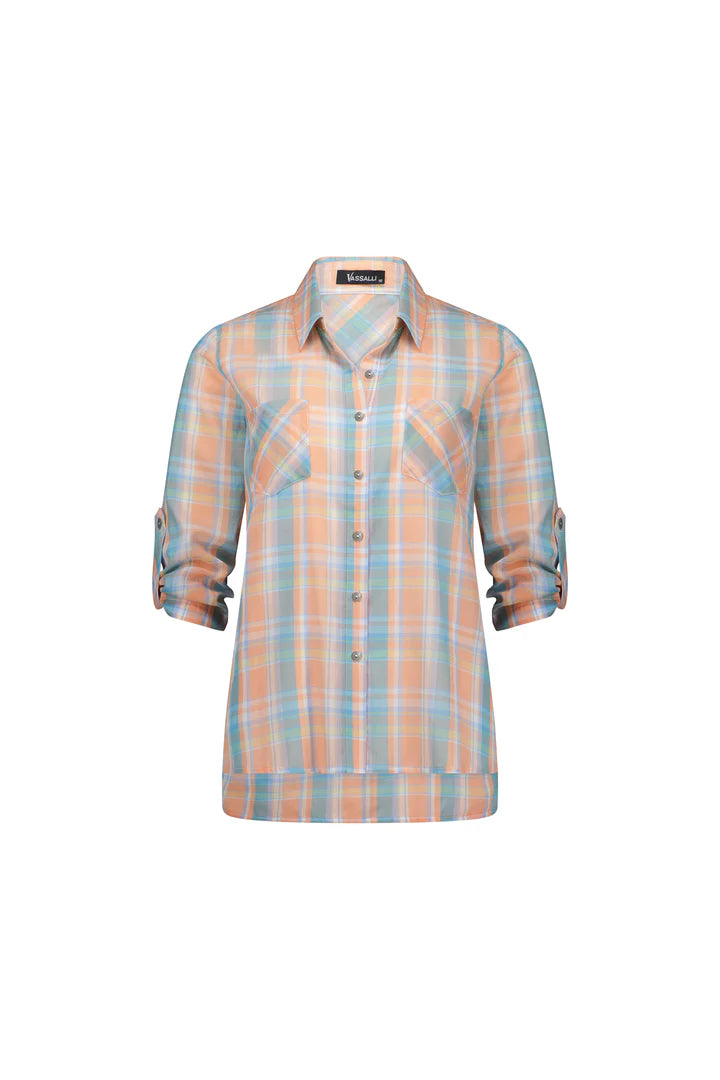 Vassalli Button Front Shirt Peach Check