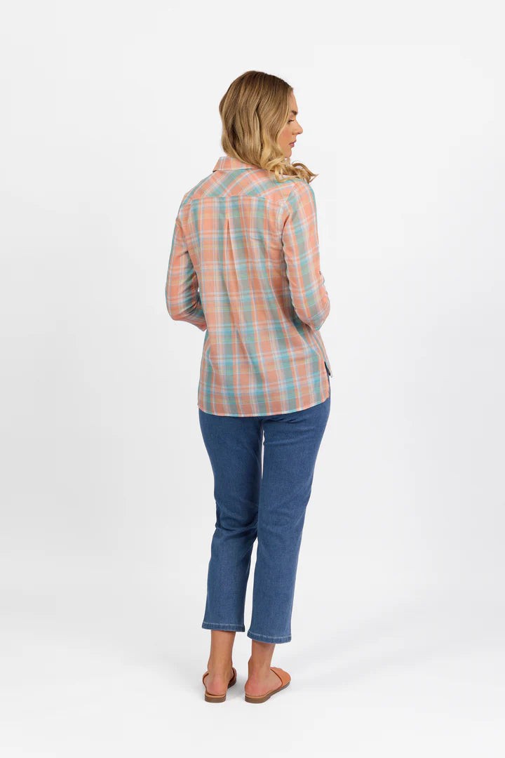 Vassalli Button Front Shirt Peach Check