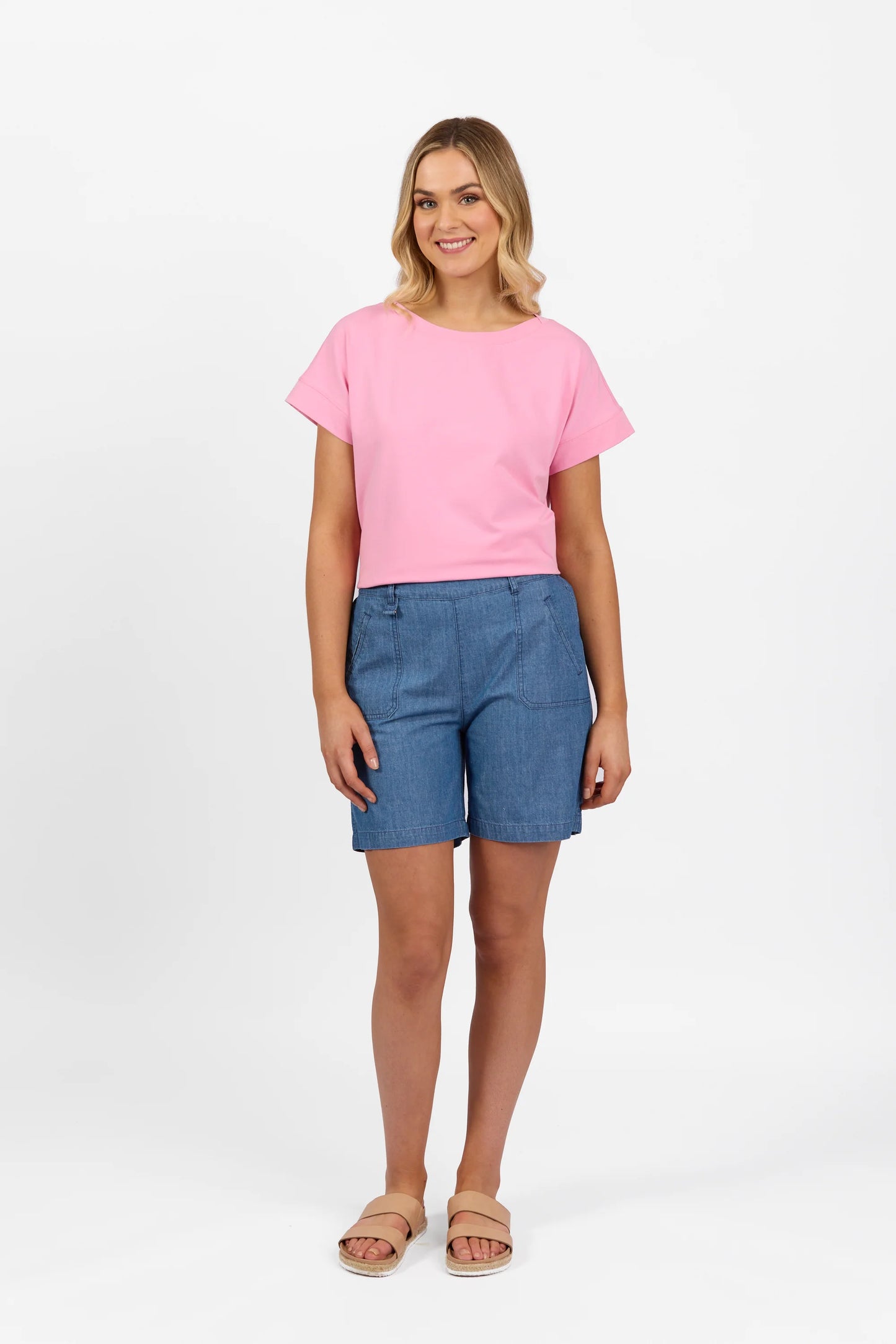 Vassalli - Pull On Tencil Short with Elastic Waist - Blue Wash