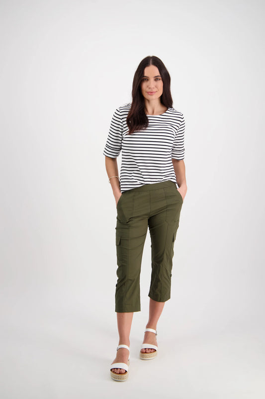 Vassalli - Poplin Pull On Cargo Pant - Khaki