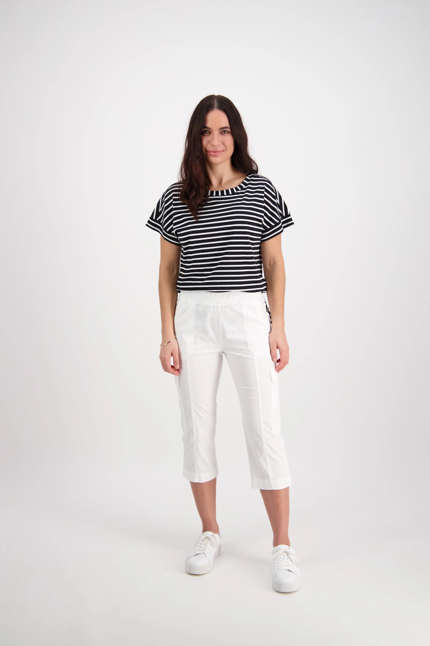 Vassalli - Poplin Pull on Cargo Pant - White