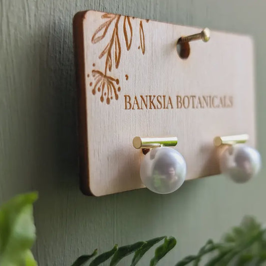 Gold Faux Pearl Bar Stud Earrings