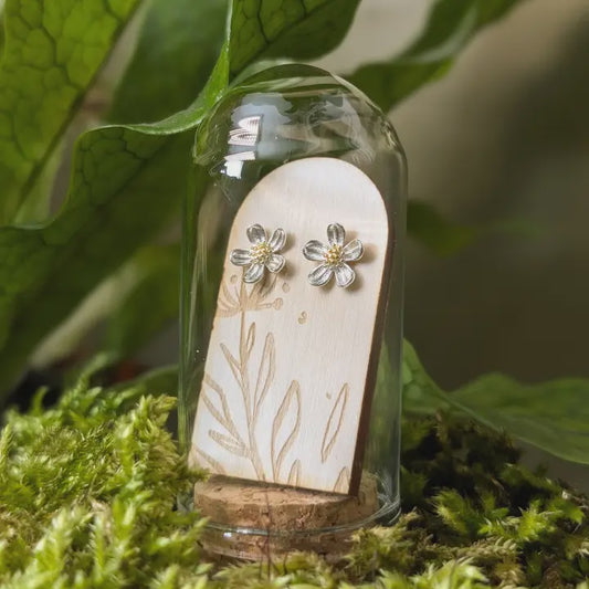 Flower Sterling Silver with Gold Centre Studs
