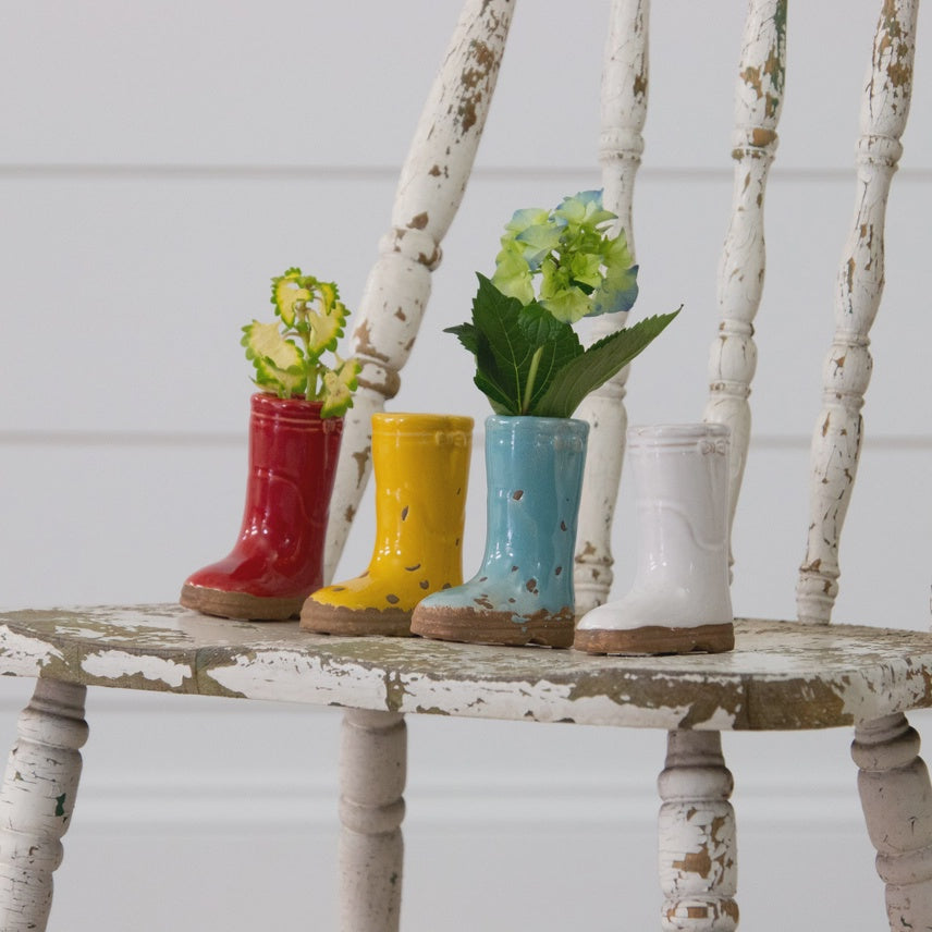 Mini Ceramic Boot Vases, Bright Colors