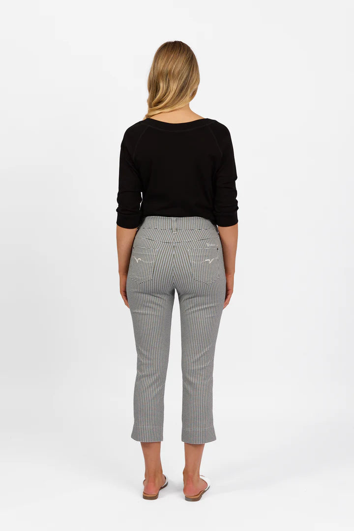 Vassalli - Slim Leg 7/8 Pull on Pant with Elastic Waistband - Check