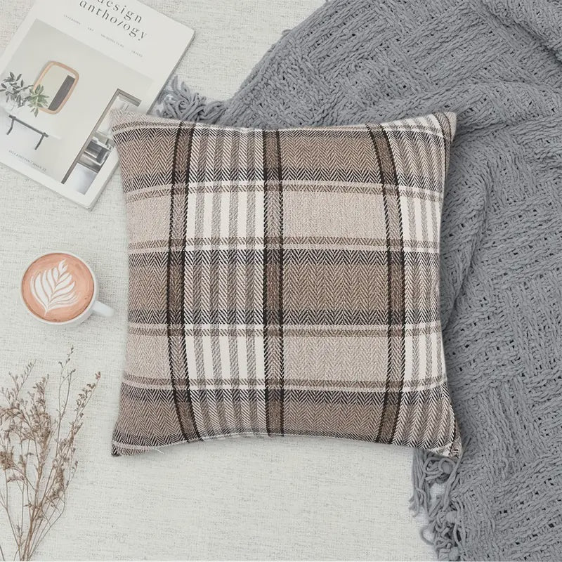 Farmhouse Tartan Cushion Cover - Brown