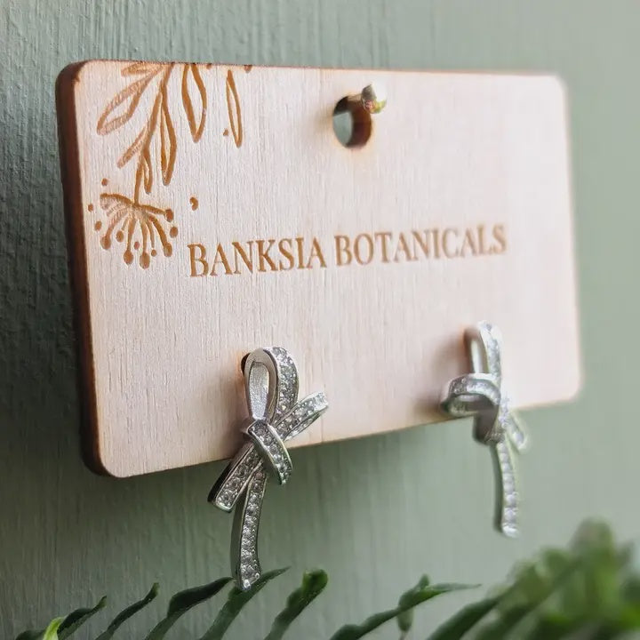 Silver Ribbon Cubic Zirconia Stud Earrings