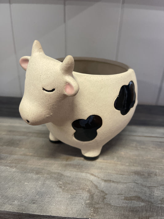 Cow Planter Sand Black Med 14cm