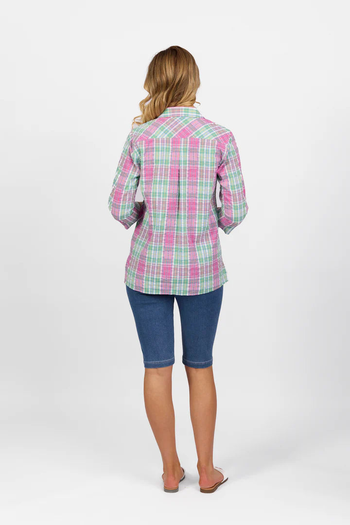 Vassalli Button Front Shirt Pink Check