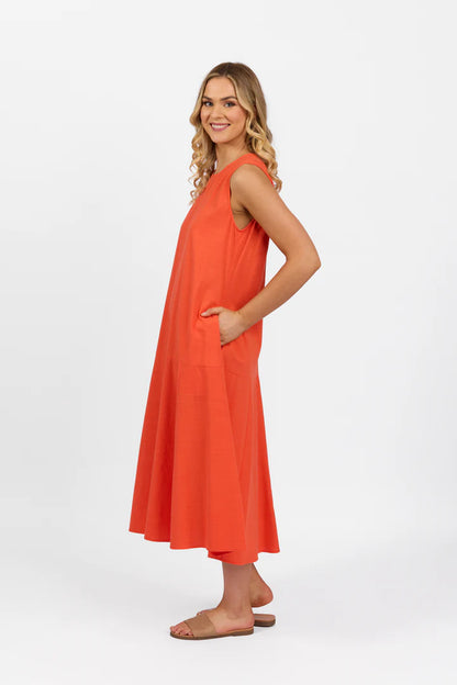 Vassalli Plain Long Sleeveless Dress - Punch