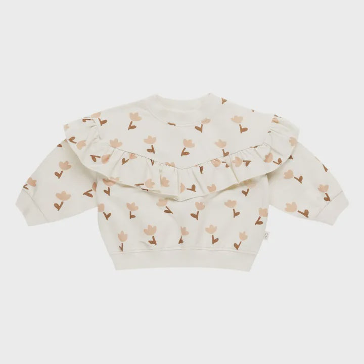 Quincy Mae - Ruffle Fleece Sweatshirt -Tulips Ivory