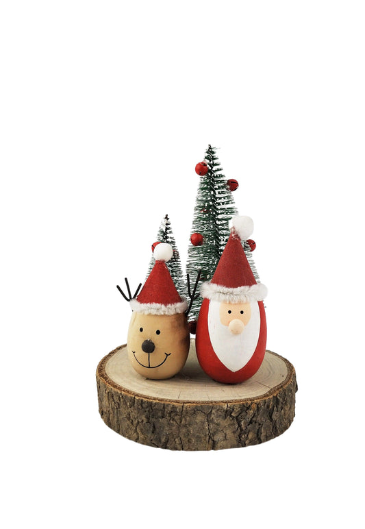 Wooden Jolly Santa & Reindeer Scene