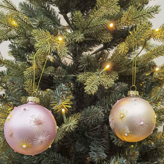 Star Burst Glass Baubles Pink & Yellow