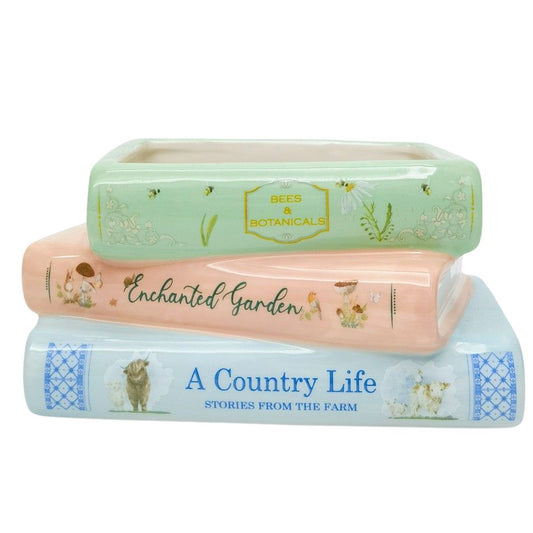 Book Stack Planter Green & Pink