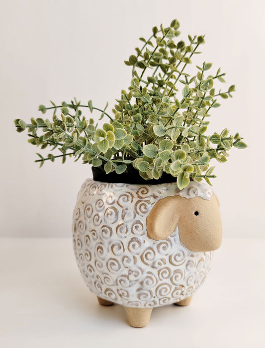 Sheep Planter White & Sand Sm 12cm