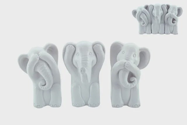 Hear/See/Speak Elephants Set of 3-White