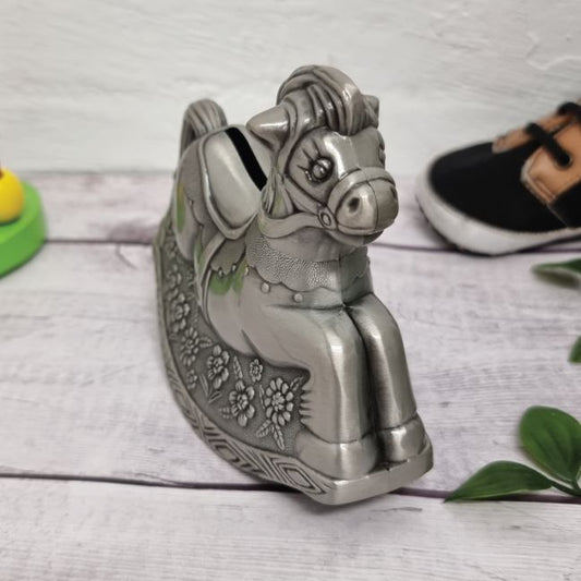 Pewter Plated Rocking Horse Money Bank