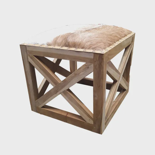 Square Goatskin Leather Stool